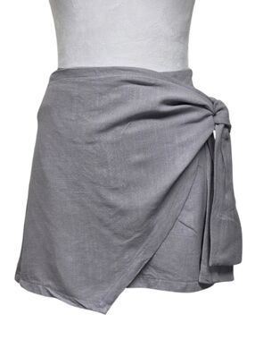 Tie-Waist Gray Mini Wrap Skirt